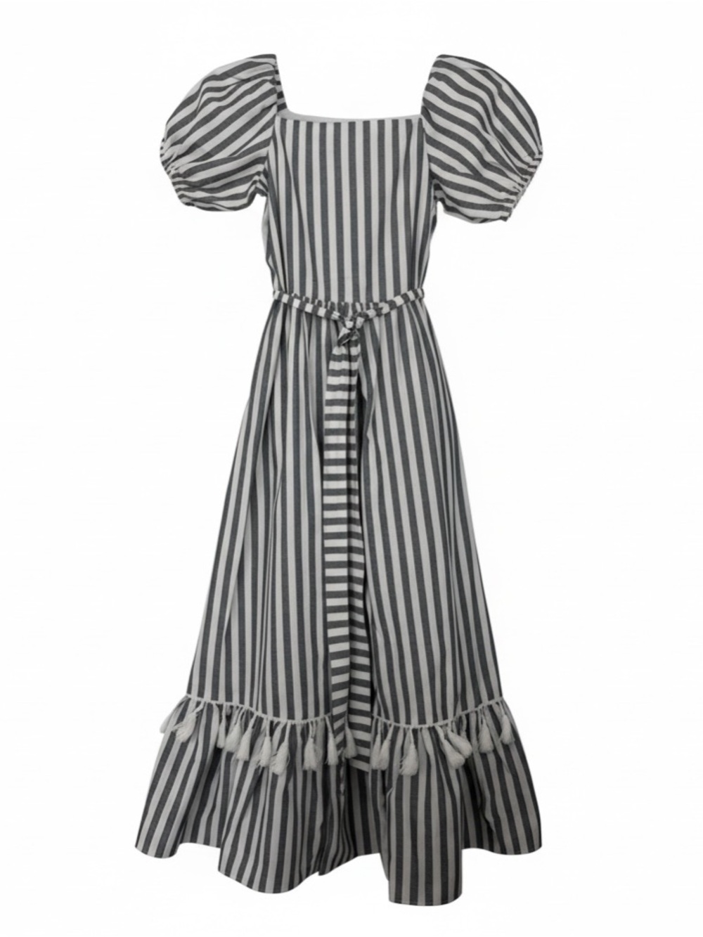 New Rare Editions Navy and White Striped Puff Sleeve Maxi Dress